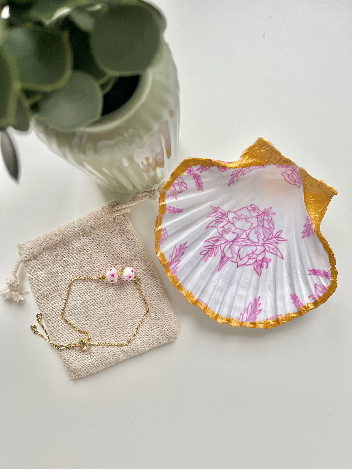 Handcrafted Floral Shell Jewellery Dish