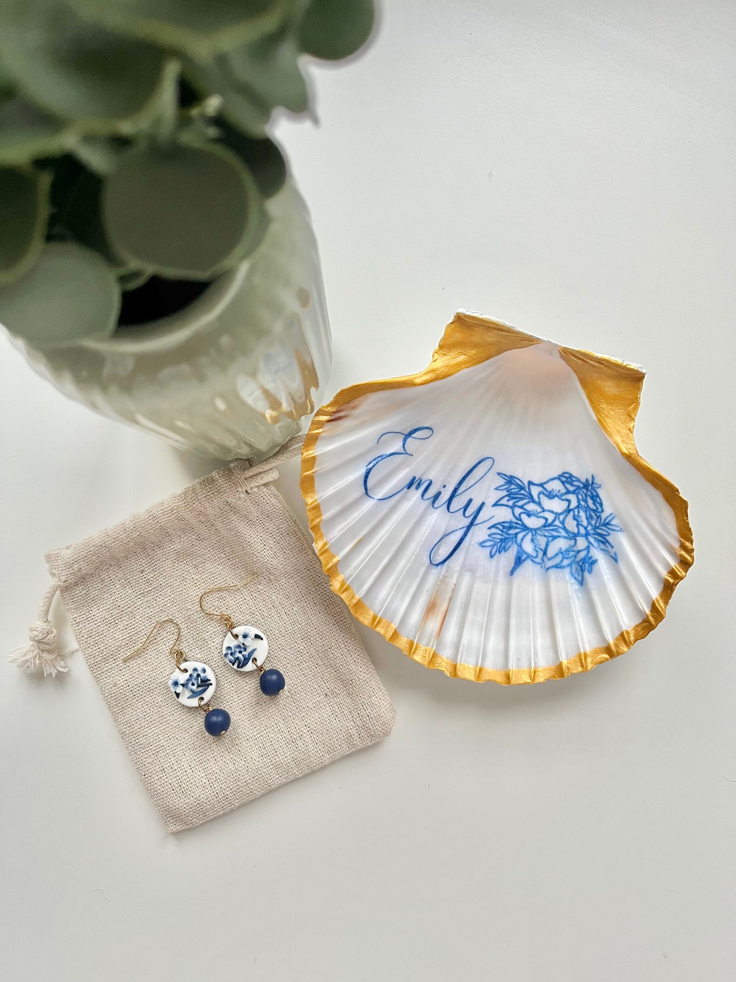 Personalised Floral Shell Jewellery Dish