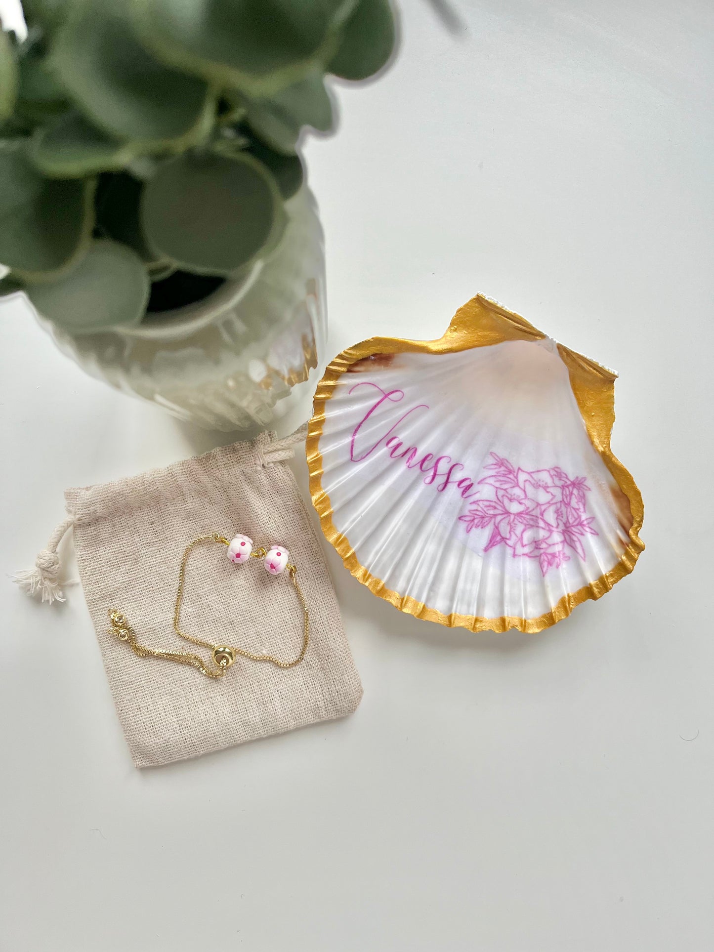 Personalised Floral Shell Jewellery Dish