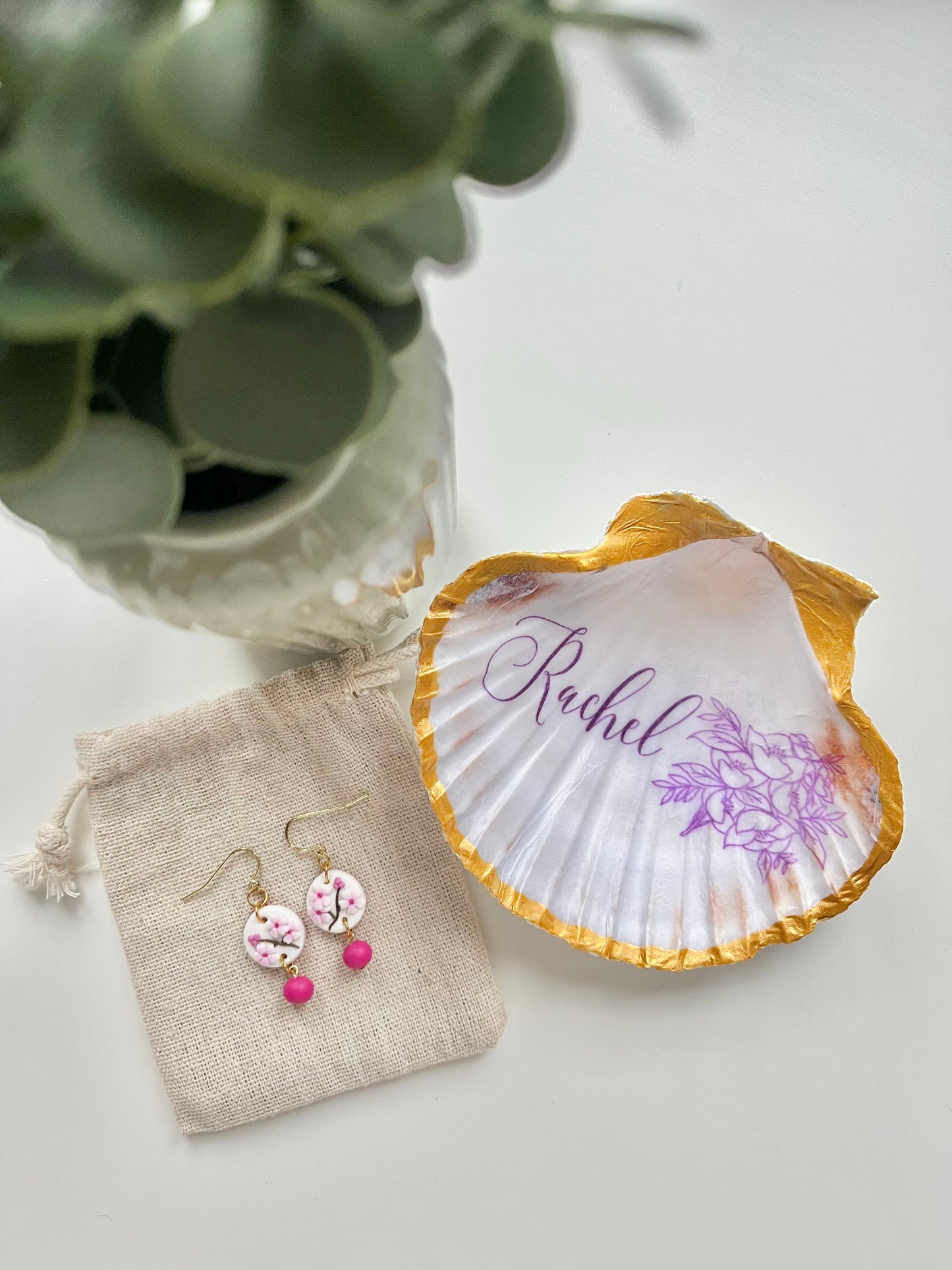 Personalised Floral Shell Jewellery Dish