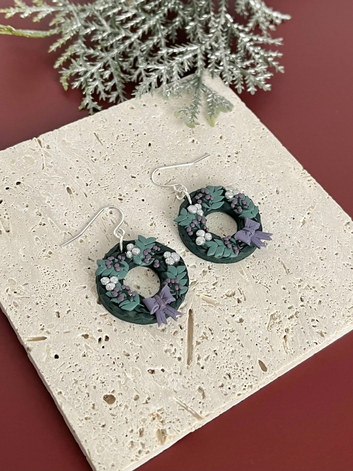 Purple Christmas Wreath Dangles